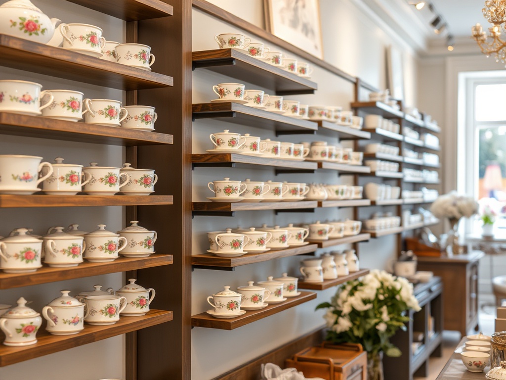 Vintage and modern teacups mixed on one stand